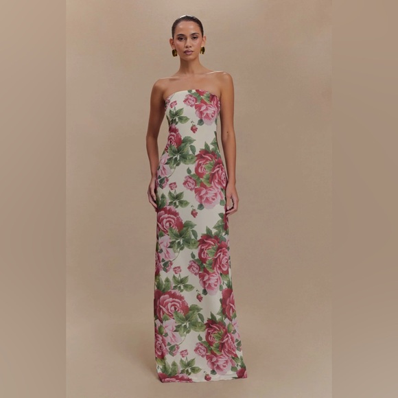 Meshki Dresses & Skirts - Meshki Strapless Floral Dress in Pink and Green